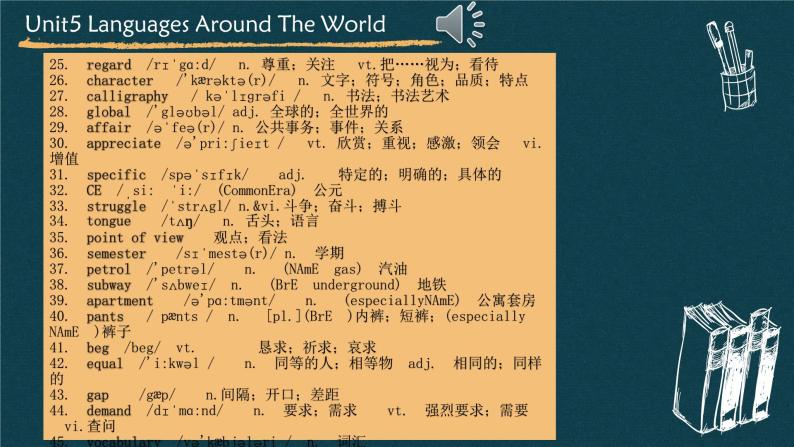 新人教版高中英语必修一Unit5 Languages around the world——Words and expressions 课件03