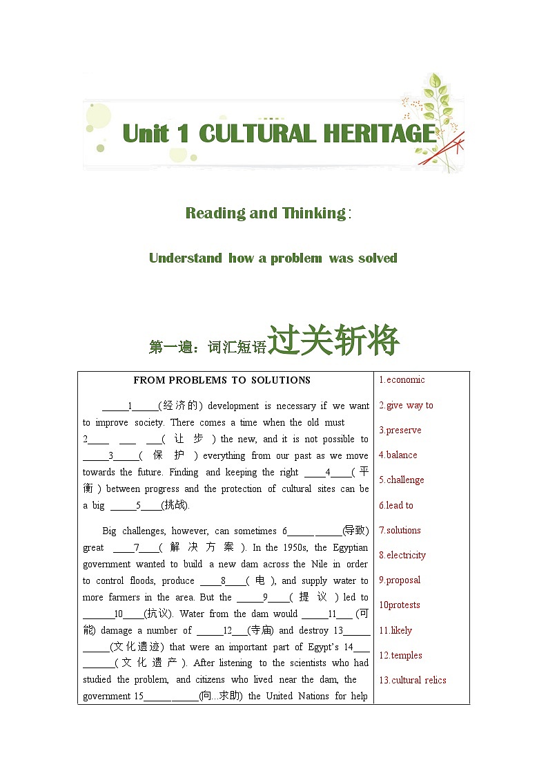 人教版高中英語挖掘文本深度學(xué)習(xí) 必修二 Unit1 (答案版)第2頁