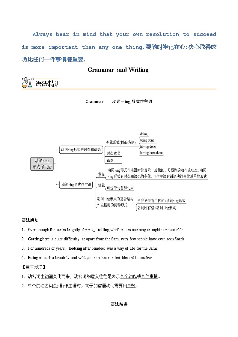 【同步讲义】(人教版2019)高中英语选修 第一册:专题11.Unit 3Fascinating Parks 第三讲-Grammar and Writing(学生版)第1页