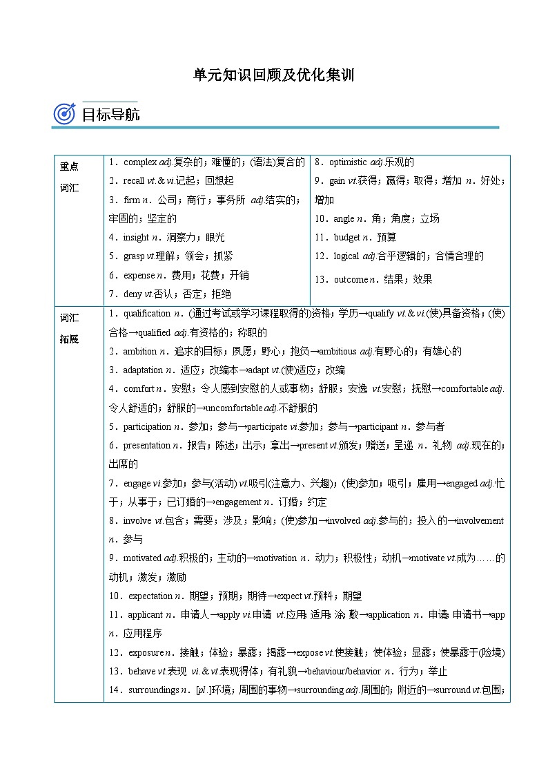 【同步讲义】(人教版2019)高中英语选修 第二册:专题8.Unit 2 Bridging Cultures 第四讲-单元知识回顾及优化集训(教师版)第1页
