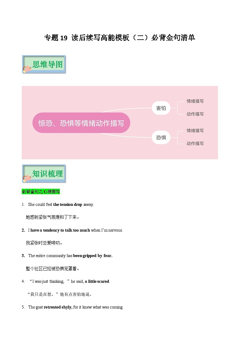 专题19 读后续写高能模板(二)必背金句清单(解析版)-【口袋书】2023年高考英语必背知识手册(思维导图+背诵手册)(全国通用版)第1页