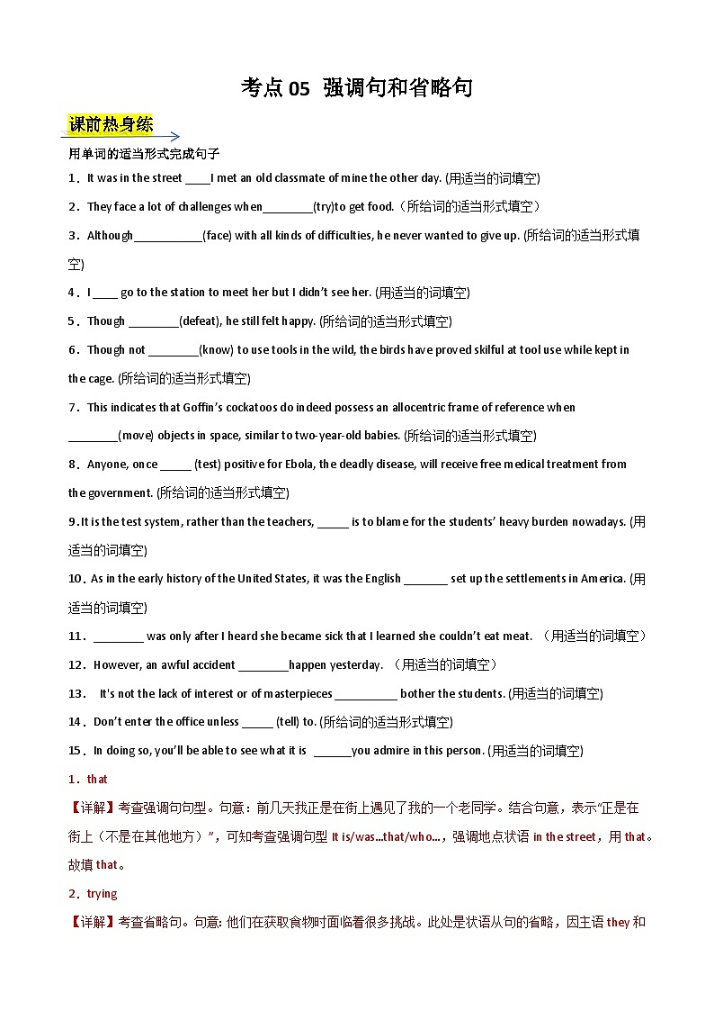 考点05 强调句和省略句(知识精细化梳理)-2024年新高考英语一轮总复习培优全攻略(上海专用)(解析版)第1页