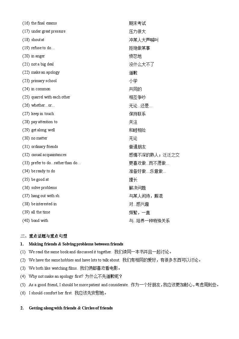 【中职专用】高中英语 外研版2021·基础模块1 Unit 2 We Are Friends(知识串讲 跟踪练习)02