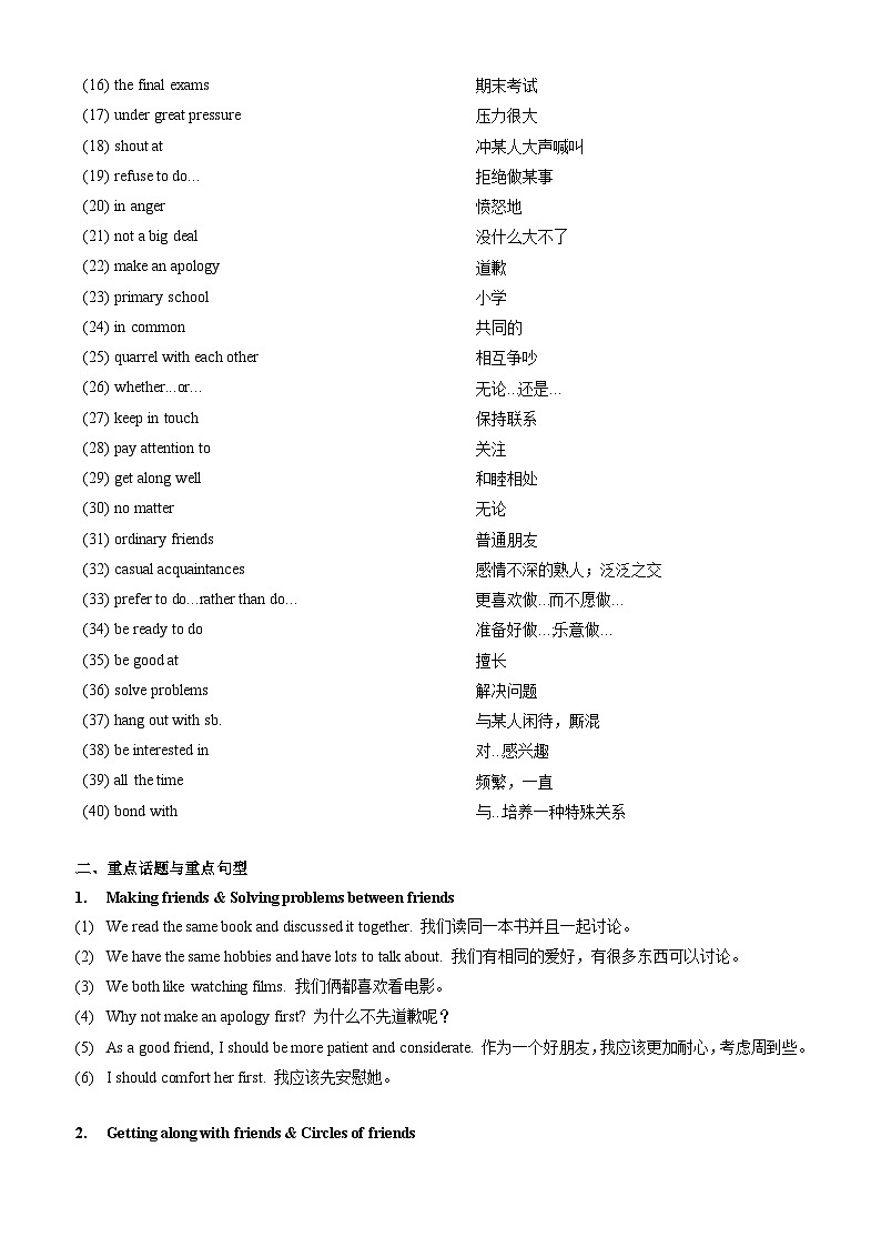 【中职专用】高中英语 外研版2021·基础模块1 Unit 2 We Are Friends(知识串讲 跟踪练习)02