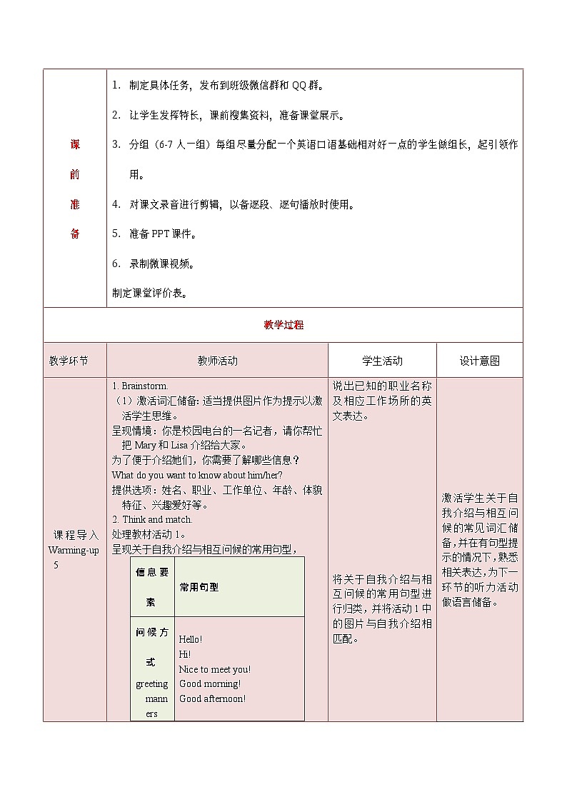 【中职专用】高中英语 高教版2021·基础模块1 Unit+1+Personal+and+family+lifew+教学设计(表格版)-02