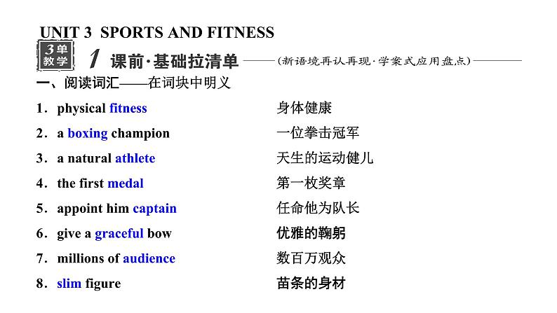2024届高考英语一轮复习必修第一册UNIT3 SPORTS AND FITNESS课件第1页