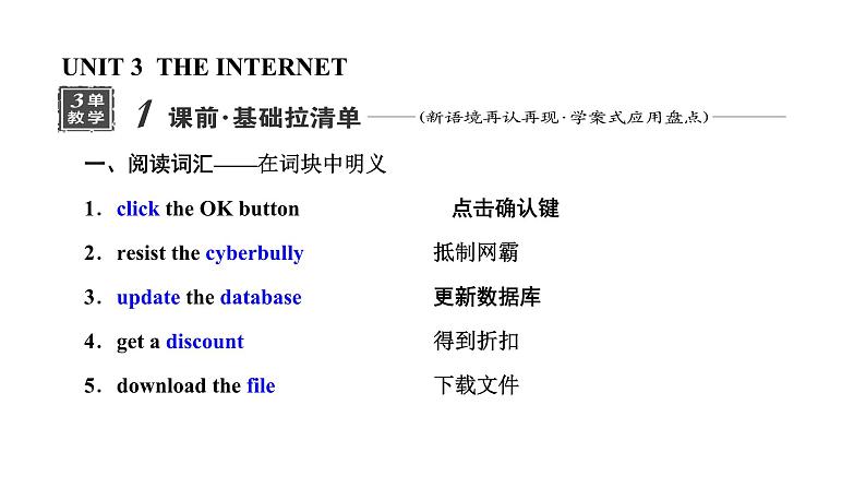 2024届高考英语一轮复习必修第二册UNIT3 THE INTERNET课件第1页