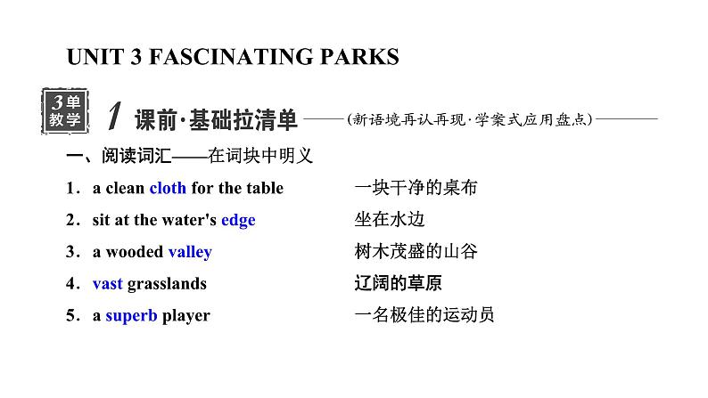 2024届高考英语一轮复习选择性必修第一册UNIT3 FASCINATING PARKS课件第1页