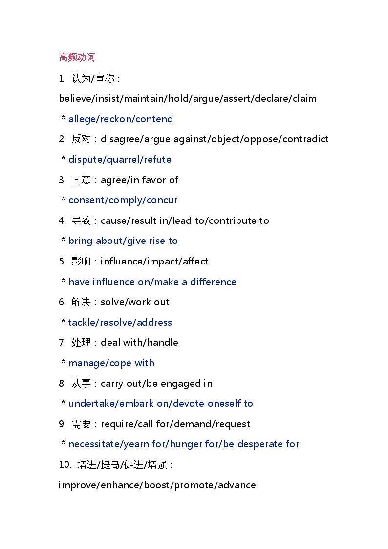 高中英语写作重点高频词 分类识记第1页