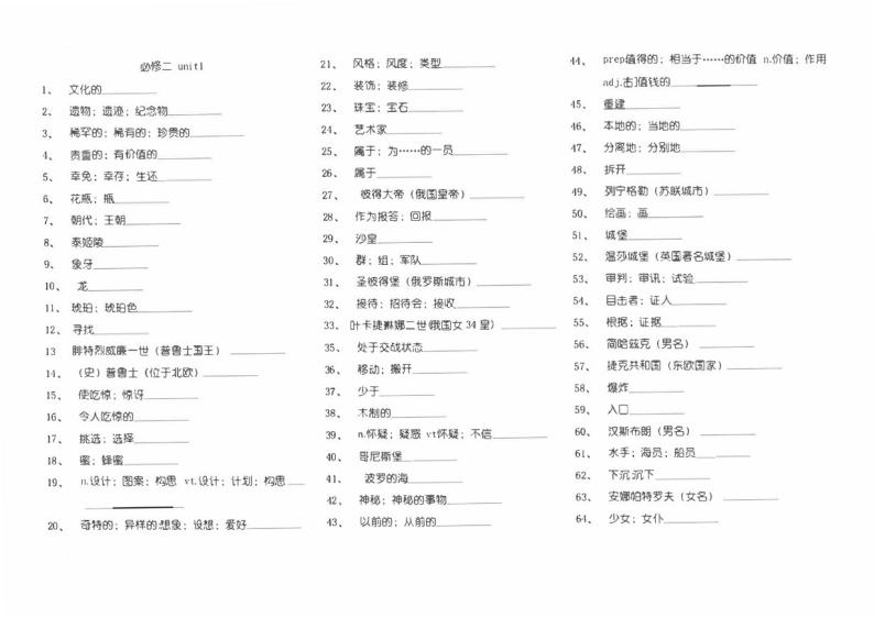 新人教版高中英语_必修二单词默写01