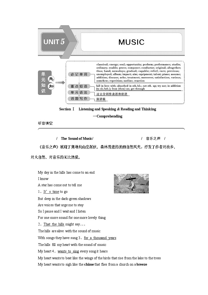 1 UNIT 5 Section Ⅰ Listening and Speaking & Reading and Thinking—Comprehending-(新教材)高中英语人教版必修2第1页