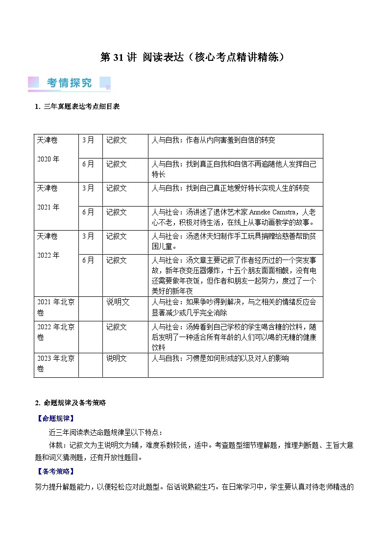 2024年高考英语一轮复习考点精讲精练(全国通用)第31讲阅读表达(Word版附解析)第1页