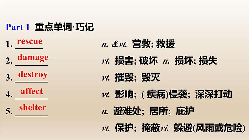 Unit 4 Natural Disasters 第4课时 重点单词、短语及句型(教学课件)- 2023-2024学年高一英语同步精品课堂(人教版2019必修第一册)第4页
