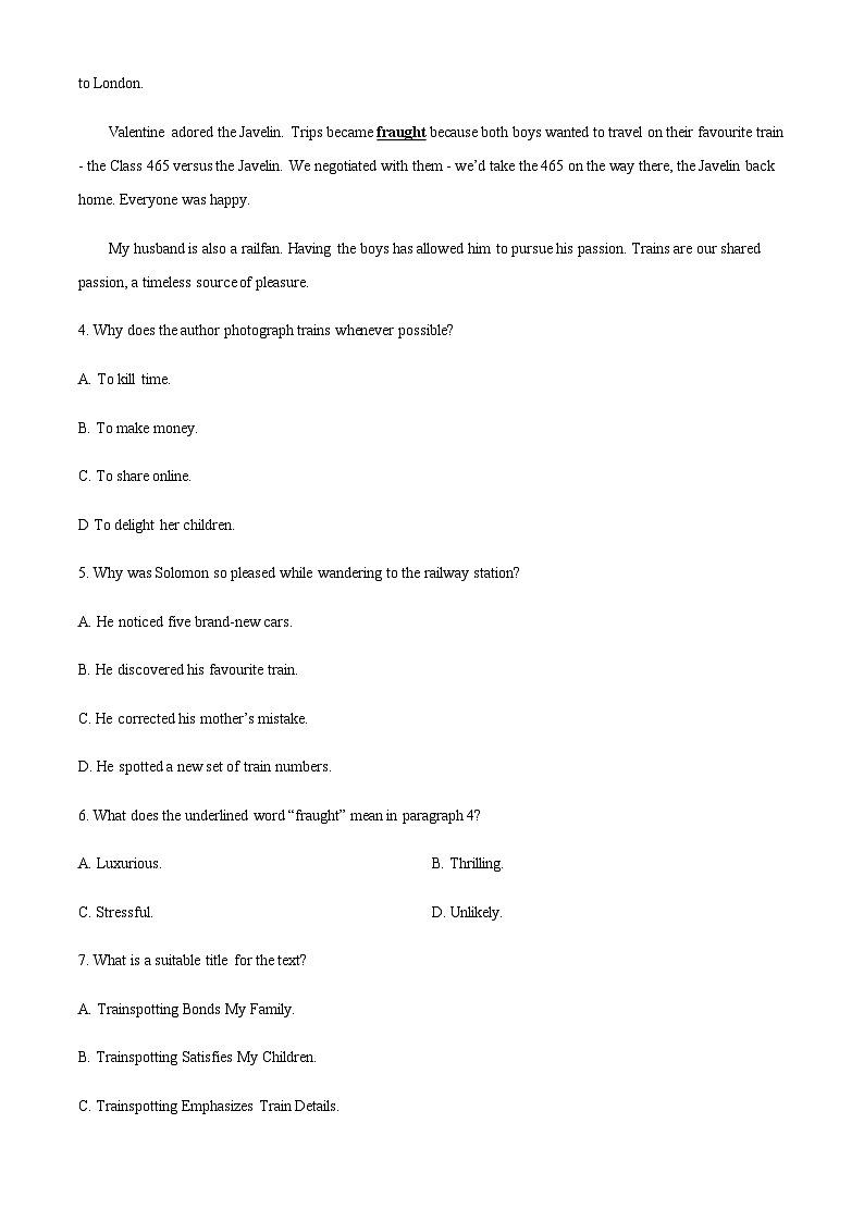 广东省韶关市南雄中学2022-2023学年高三4月月考英语试题(原卷版)第3页