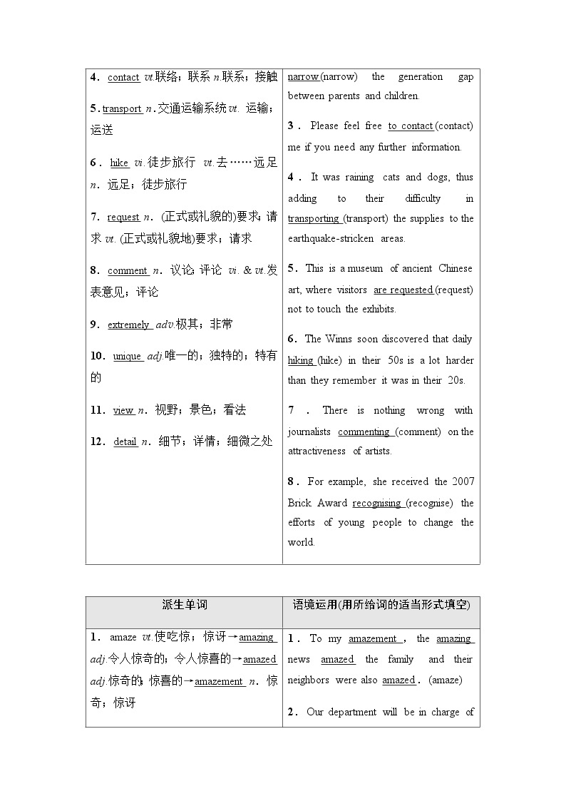 人教版高考英语一轮复习必修第1册UNIT2 TRAVELLING AROUND课时学案02