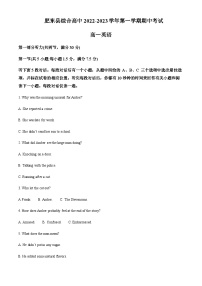 2022-2023学年安徽省合肥市肥东县综合高中高一上学期11月期中英语试题含答案