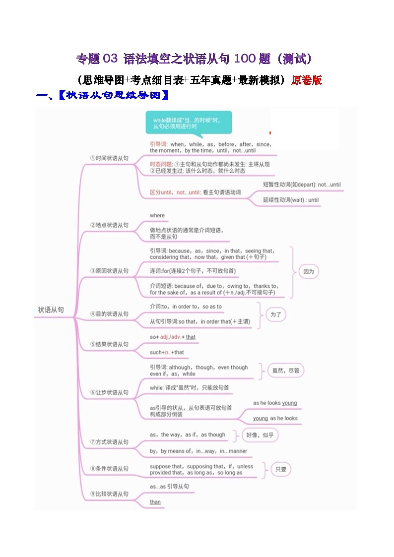 专题03 语法填空状语从句100题(精练)-备战2024年高考英语一轮复习高效复习(全国通用)01