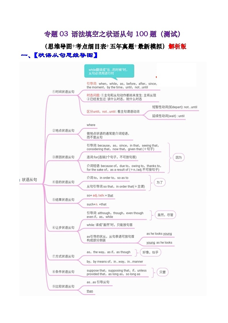 专题03 语法填空状语从句100题(精练)-备战2024年高考英语一轮复习高效复习(全国通用)01
