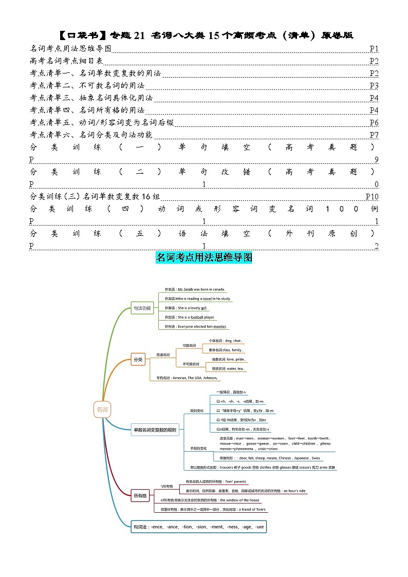 专题21 名词六大类15个高频考点(清单)-备战2024年高考英语一轮复习高效复习(全国通用)01