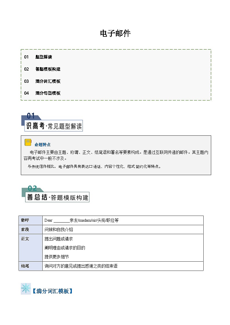 英语作文答题模板与解题技巧——电子邮件(原卷版)第1页