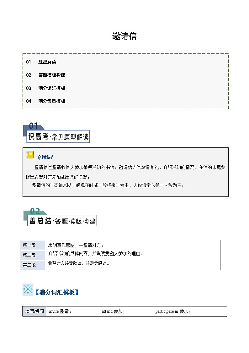 英语作文答题模板与解题技巧——邀请信(解析版)第1页