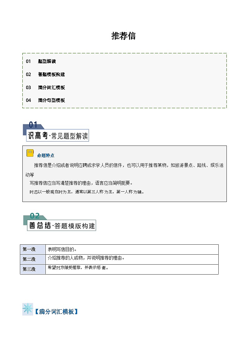 英语作文答题模板与解题技巧——推荐信(解析版)第1页