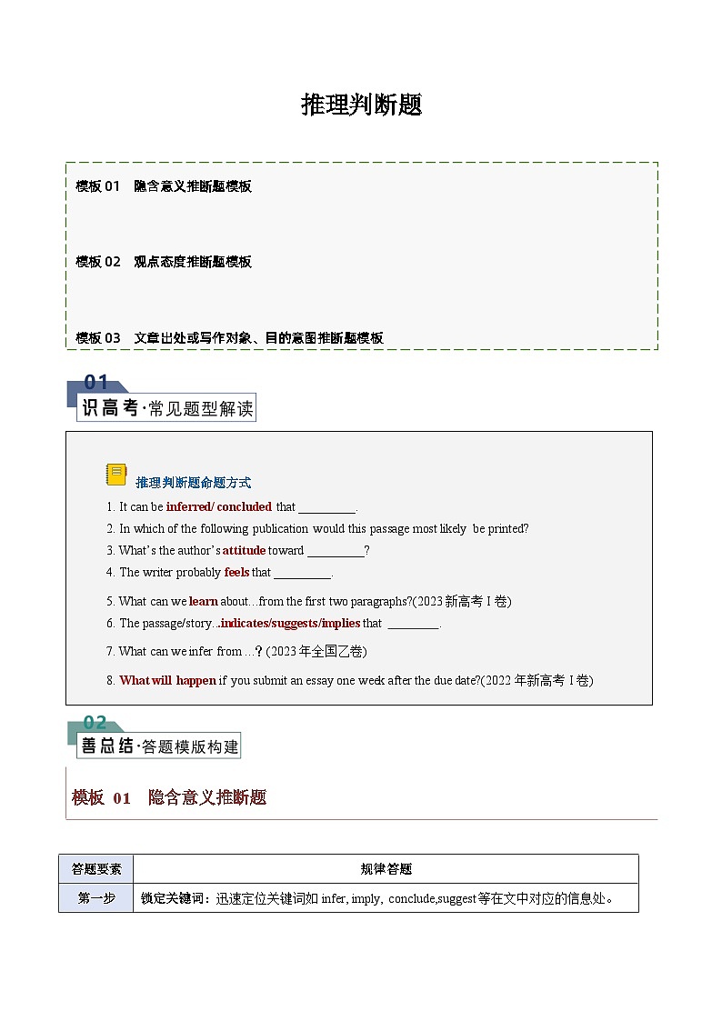 英语作文答题模板与解题技巧——推理判断题(原卷版)第1页