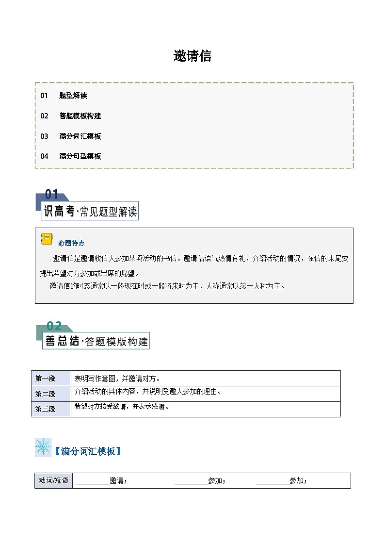 英语作文答题模板与解题技巧——邀请信(原卷版)第1页