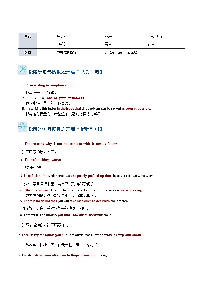 英语作文答题模板与解题技巧——投诉信(原卷版)第2页