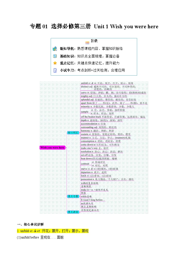 【寒假作业】译林版2020 高中英语 高二寒假巩固提升训练 专题01+选择必修第三册+Unit+1+Wish+you+were+here(知识讲解+高考必考题型练)-练习.zip