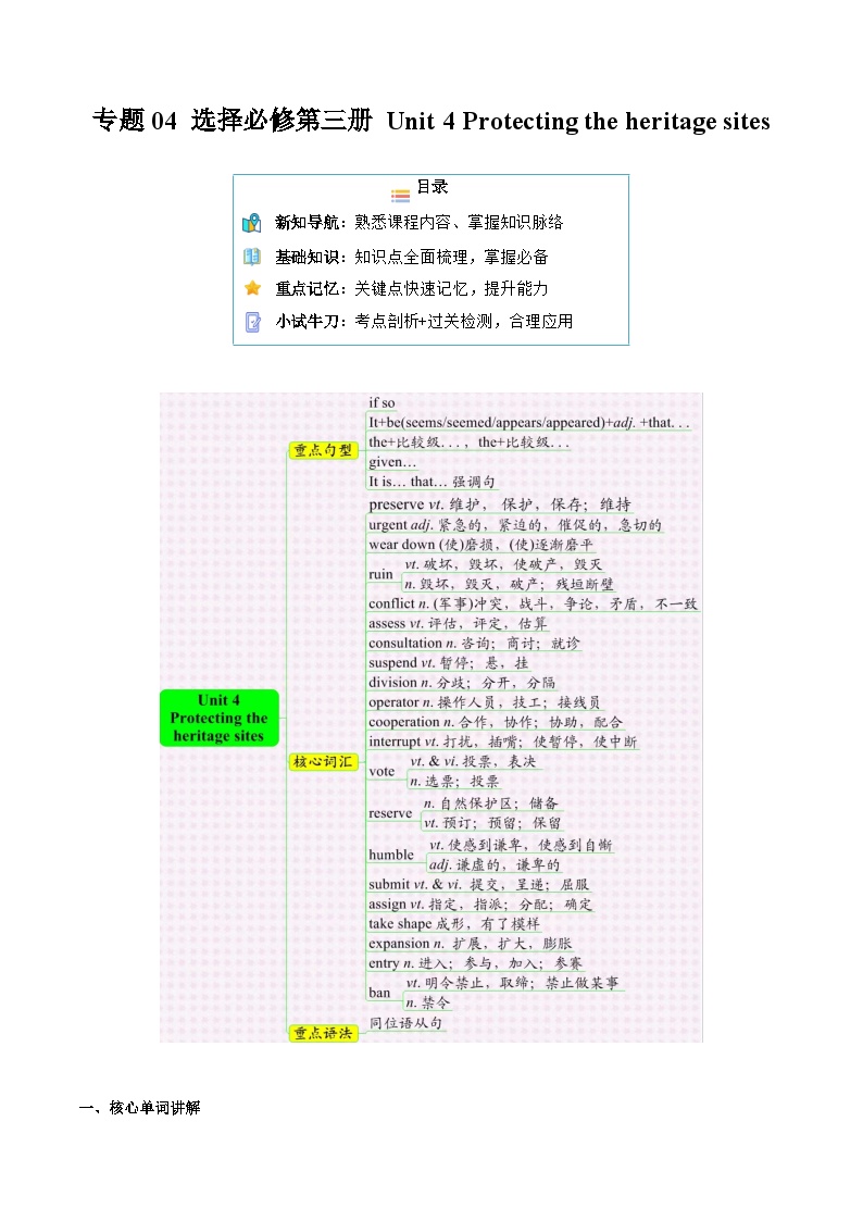 【寒假作业】译林版2020 高中英语 高二寒假巩固提升训练 专题04+选择必修第三册+Unit+4+Protecting+the+heritage+sitest(知识讲解+高考必考题型练)-练习.zi