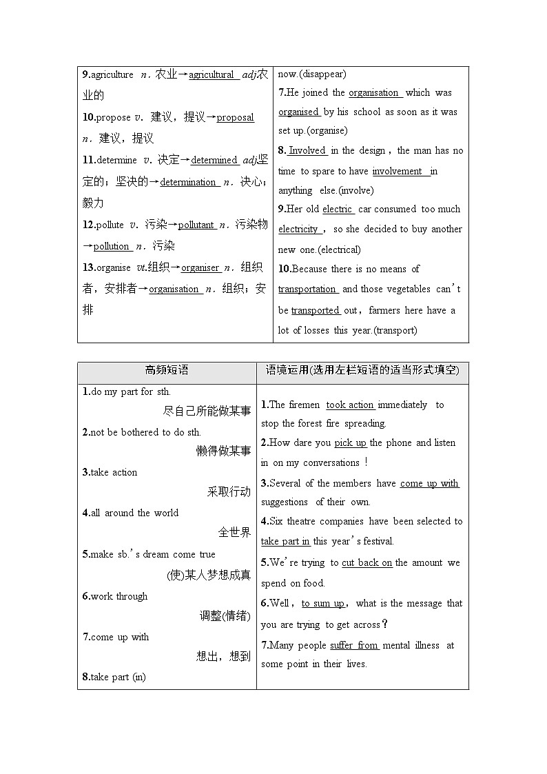 北师大版高考英语一轮复习必修第3册UNIT8 GREEN LIVING课时学案第3页