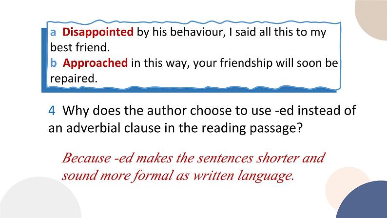 高中外研版英语必修三Unit 1 Knowing me, knowing you - using language 过去分词作状语 课件.第8页