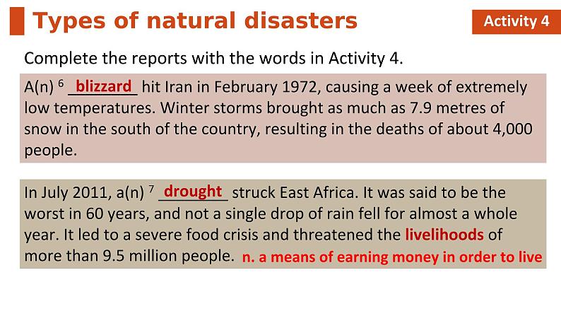 高中外研版英语必修三Unit 6 Disaster and hope -using language listening and vocabulary 课件06