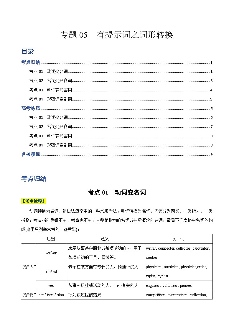 【热点题型归纳+演变】2024年高考英语专题训练 专题05 有提示词之词形转换-试卷01