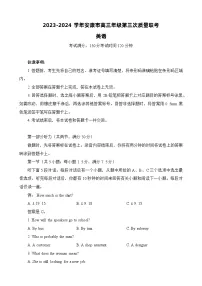 陕西省安康市2024届高三下学期第三次质量联考英语试卷(Word版附答案)