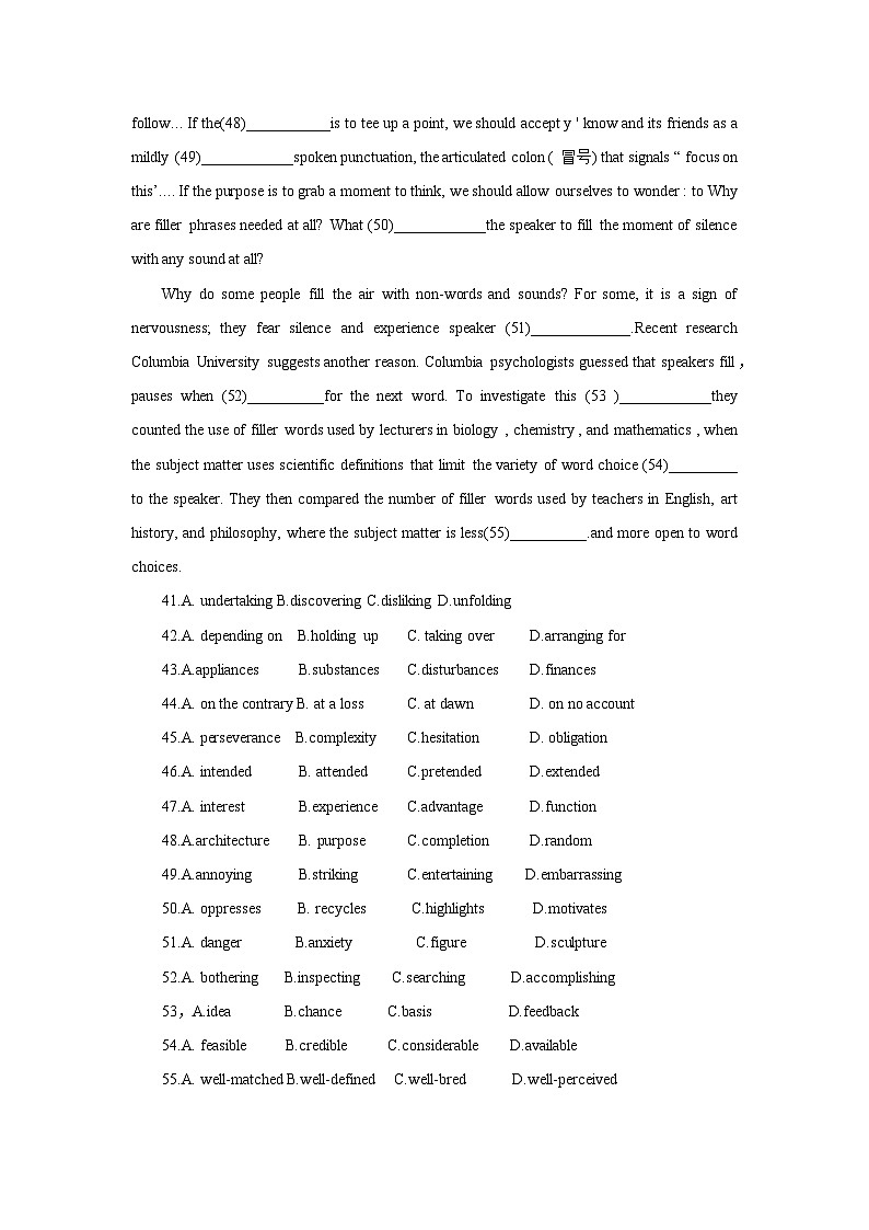 近五年高考真题+两年模拟题分类汇编(上海卷)04完形填空(原卷版+解析版)02