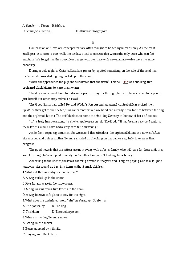 2025届高考英语一轮复习专项练习选择性必修第一册UNIT5阅读题组---练速度(Word版附解析)02