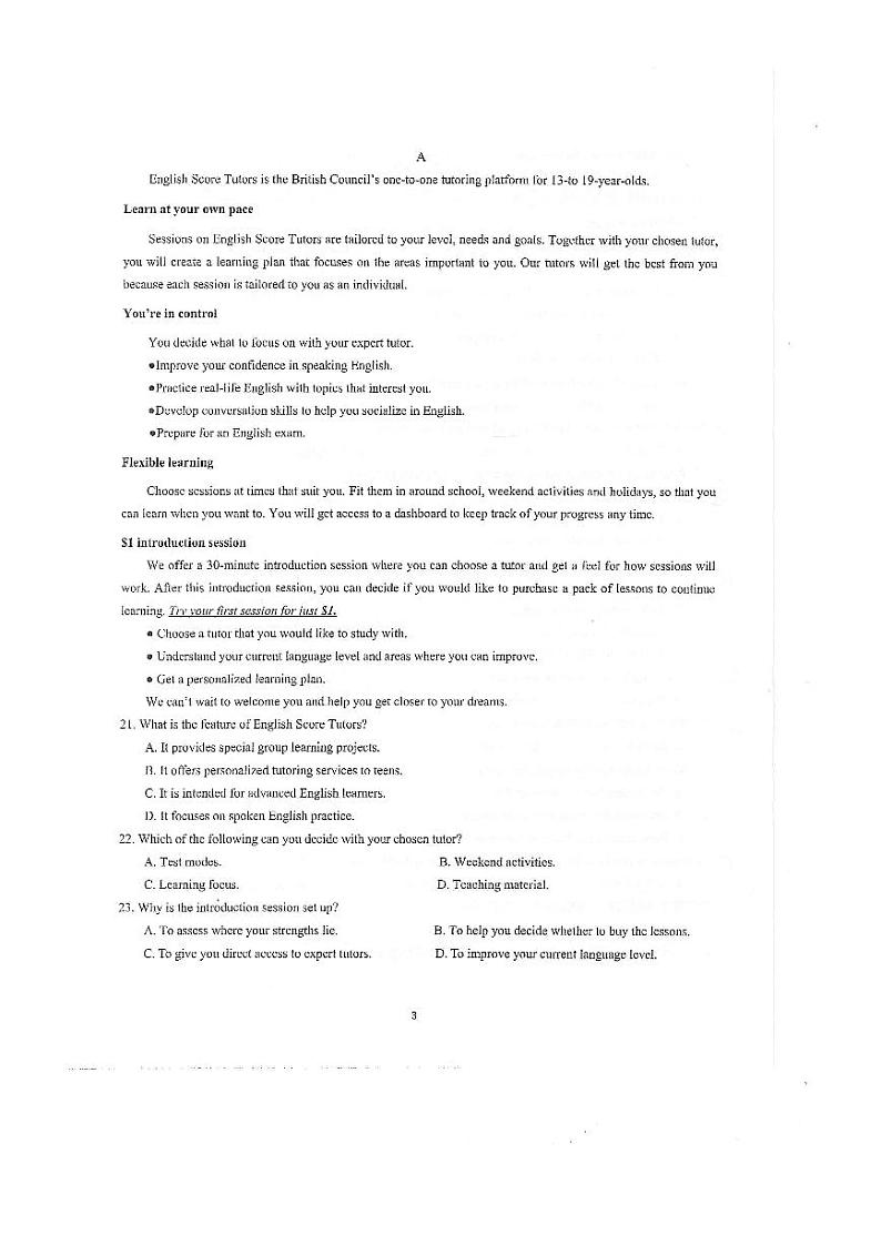 江苏省常州高级中学2023-2024学年高二下学期3月阶段考试英语试卷(PDF版附答案)第3页