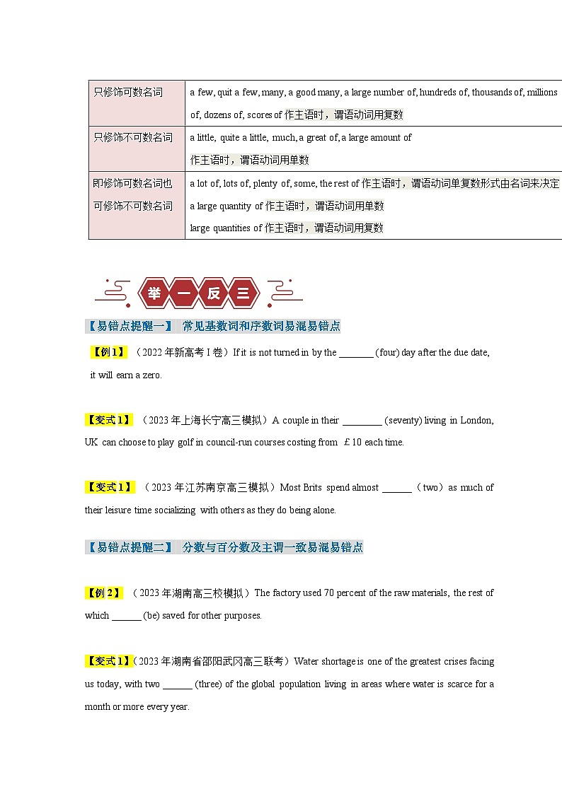 高考英语易错点04 数词和主谓一致(4大陷阱)-备战2024年高考英语考试易错题(原卷版)第3页