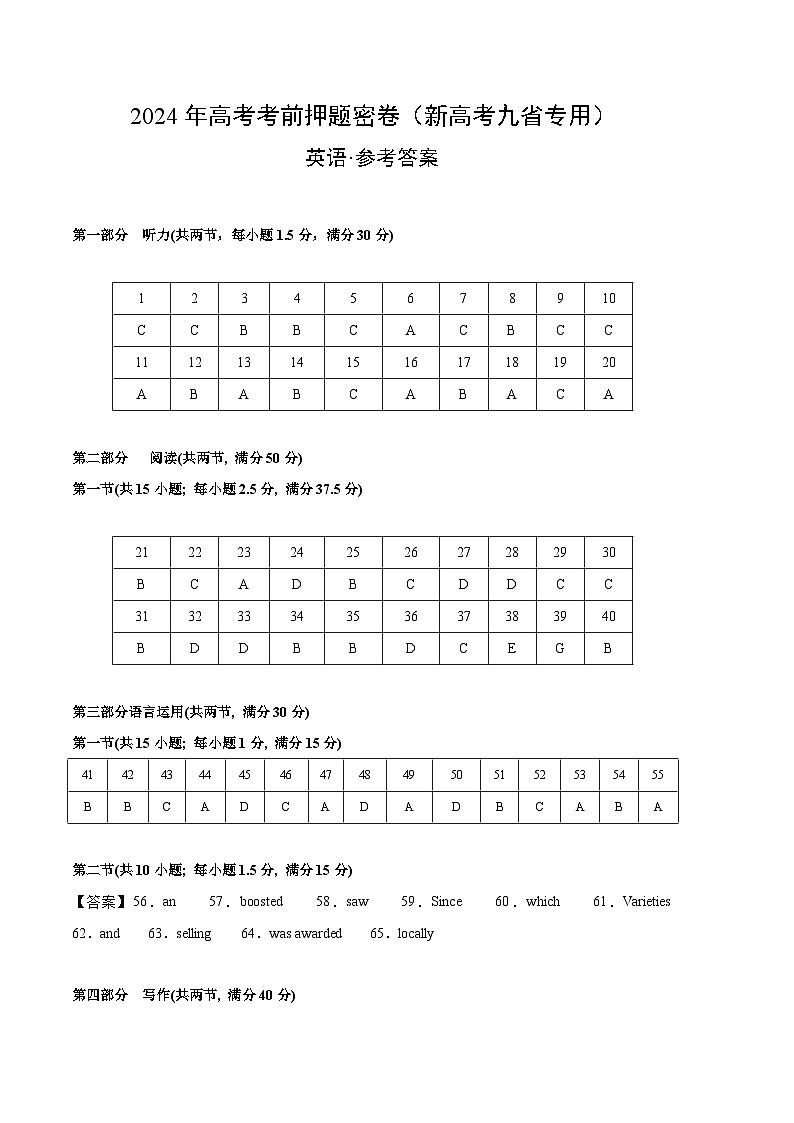 英语 02(新高考九省卷)(参考答案)第1页