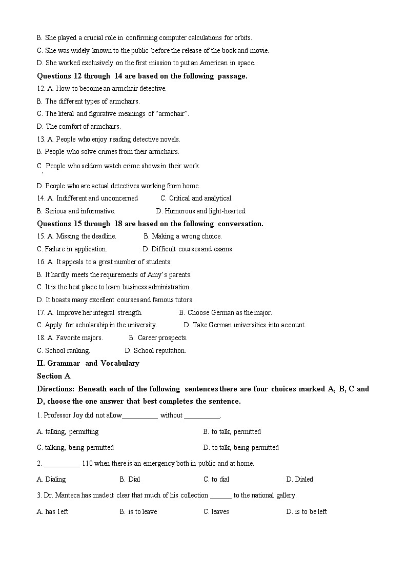 上海市青浦高级中学2023-2024学年高一下学期期中考试英语试题(原卷版)第2页