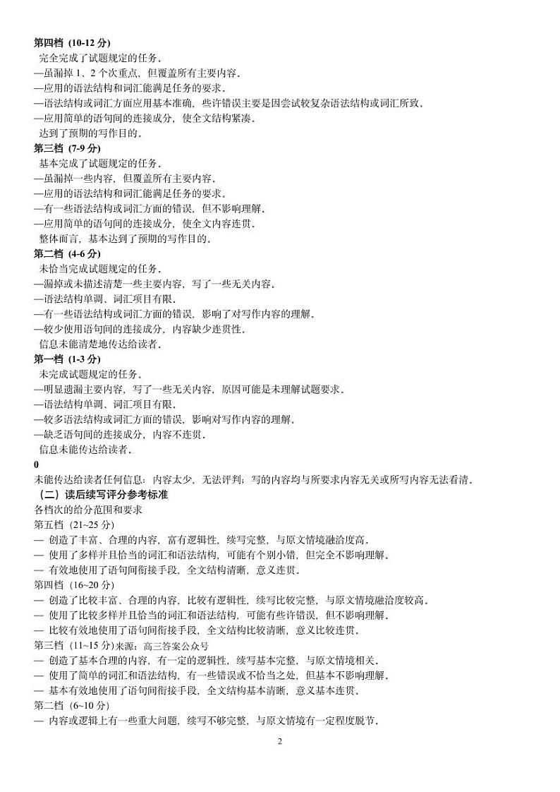 石家庄2024年高三质检二英语试题参考答案第2页