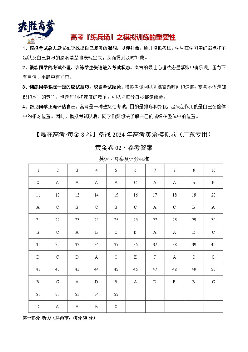 模拟卷02-【赢在高考·黄金8卷】备战2024年高考英语模拟卷(广东专用)01