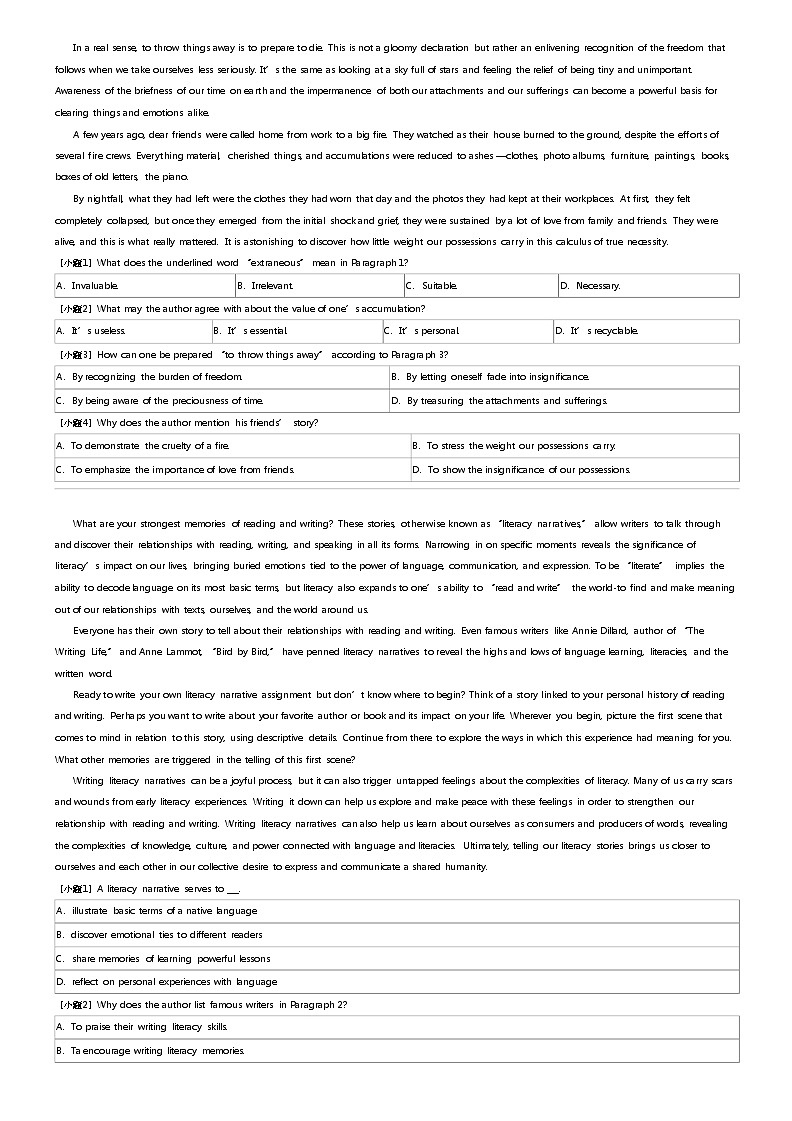 2023_2024学年5月重庆沙坪坝区重庆市第一中学高三下学期月考英语试卷第2页