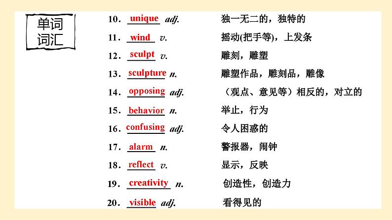 高中英语必修一册 Unit 2 词汇 PPT课件04