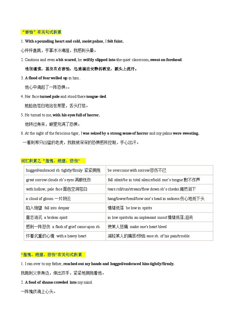 专题03 读后续写负面消极情绪细节描写(害怕、羞愧、悲伤、生气等高分定律 )(学生版)-2024新高考英语满分作文读后续写第2页