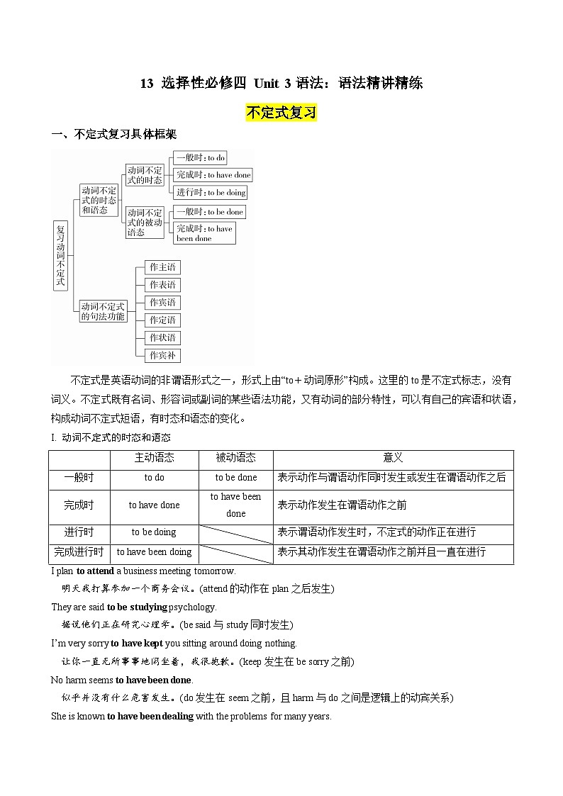 13 选择性必修四 Unit 3语法:语法精讲精练--不定式复习(解析版)2023-2024学年高二英语下学期期末复习高效突破(人教版2019)第1页