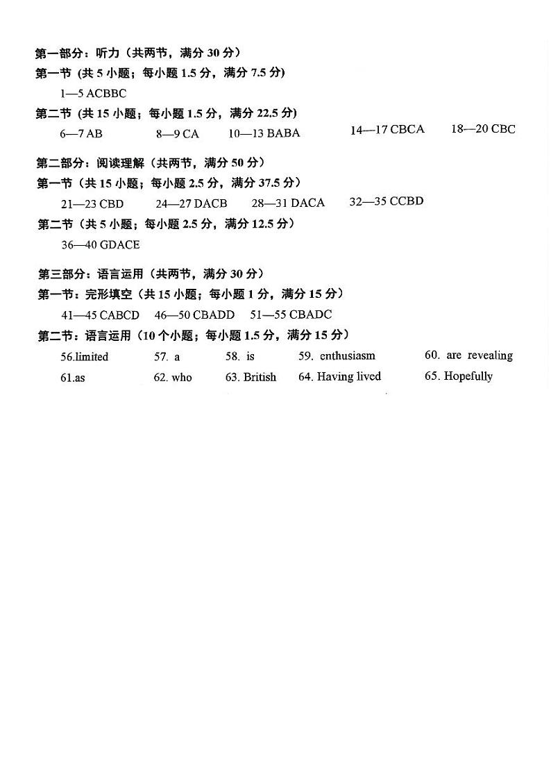 英语试题答案第1页