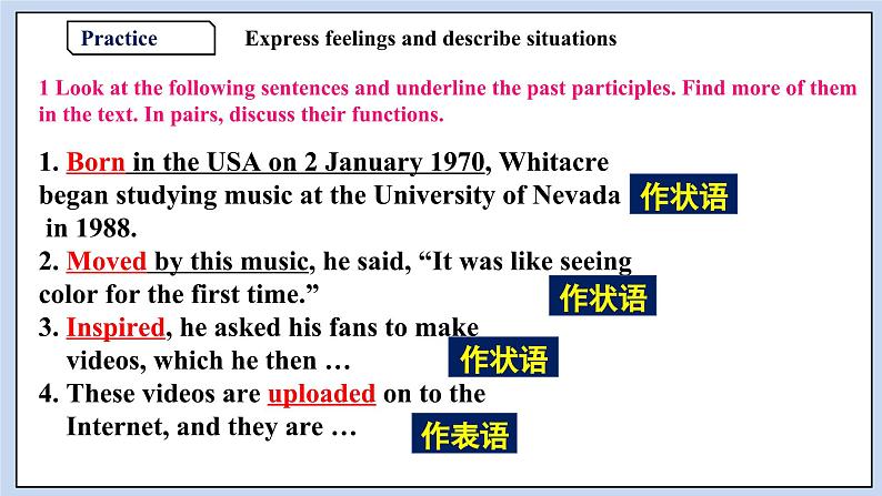 高中英语新人教必修二Unit5 Music Period 3 Discovering Useful Structures课件05